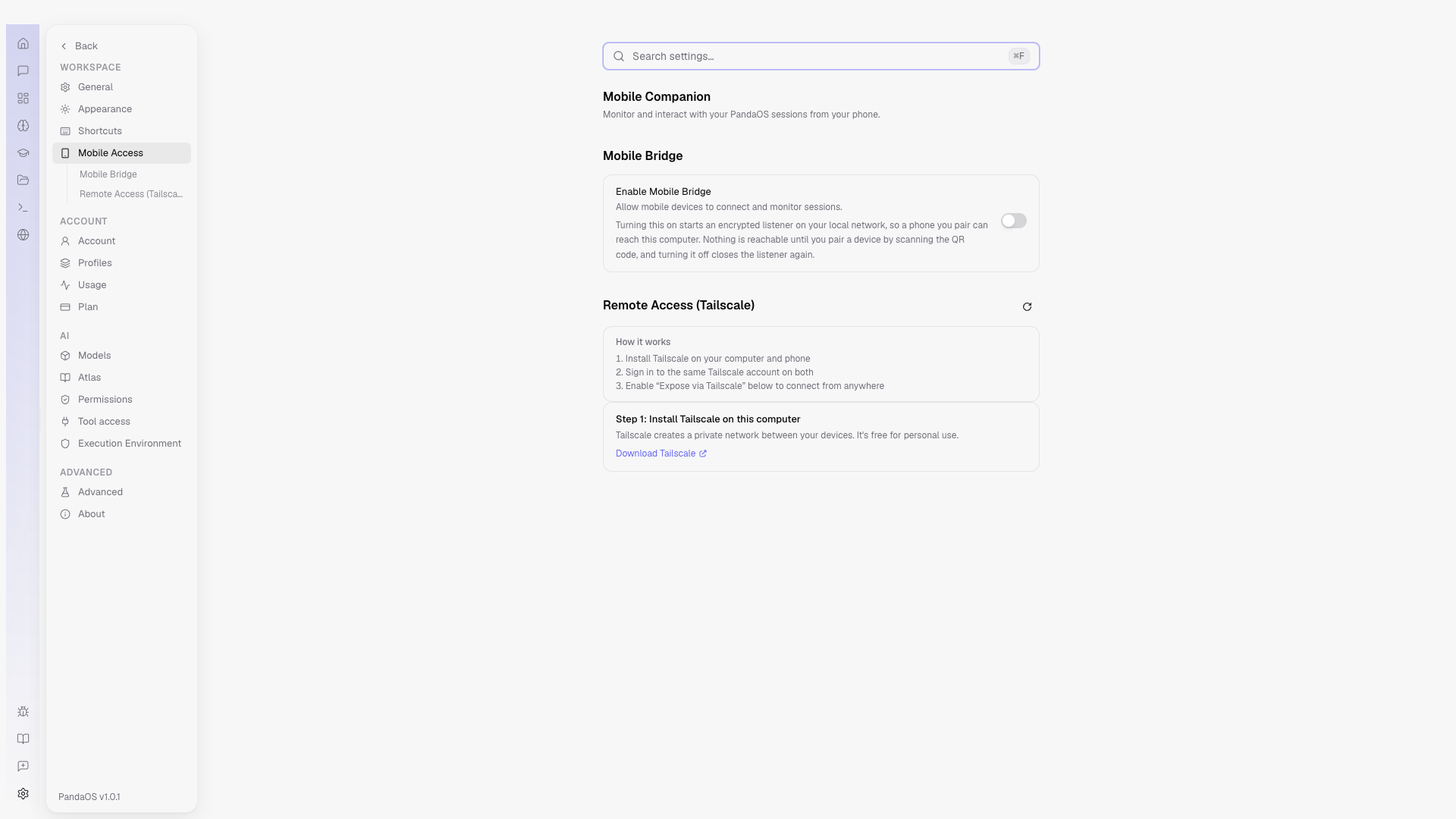 Settings, Mobile Access, where a phone is paired.